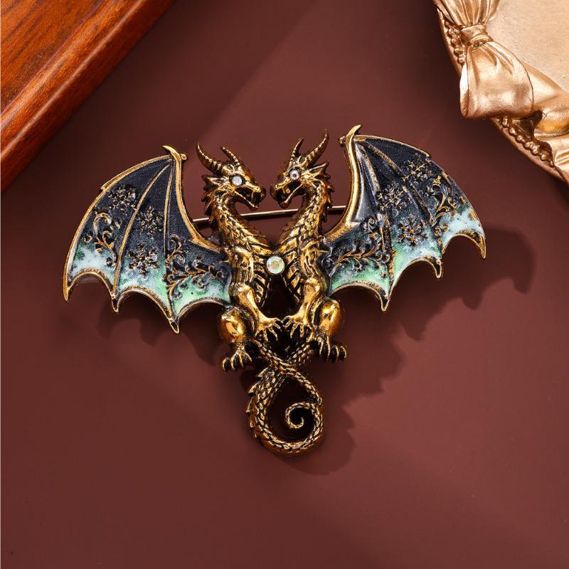 Matte Finish Metal Double Headed Dragon Brooch 1Pcs Unisex Animal Pin Fashion Accessory for Blazer Backpack Daily Outfit