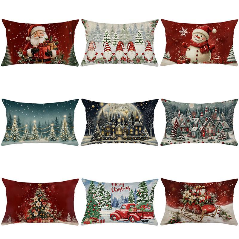Christmas Atmosphere Pillow Cover Santa Claus Home Snow Scene Print Sofa Bedside Decoration Cushion Cover