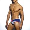UXH Men's Navy Stripe Patchwork Triangle Swim Briefs with Pocket