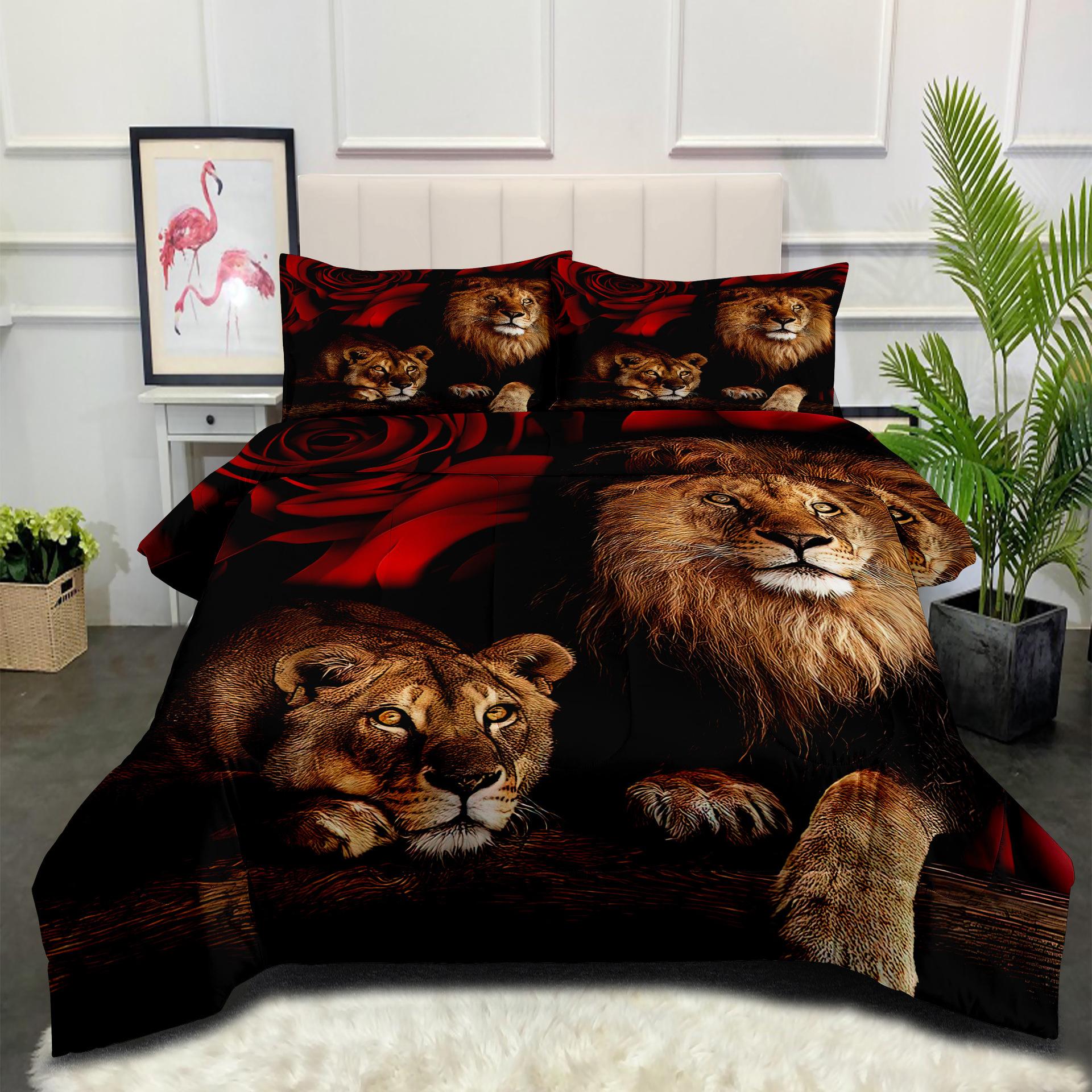 

Fat Quilt, Feather Silk Cotton Quilt, Animal Tiger, Wolf, Air Conditioning Quilt, Double Quilt, Digital Printing Quilt Cover Three-piece Set 140*200cm