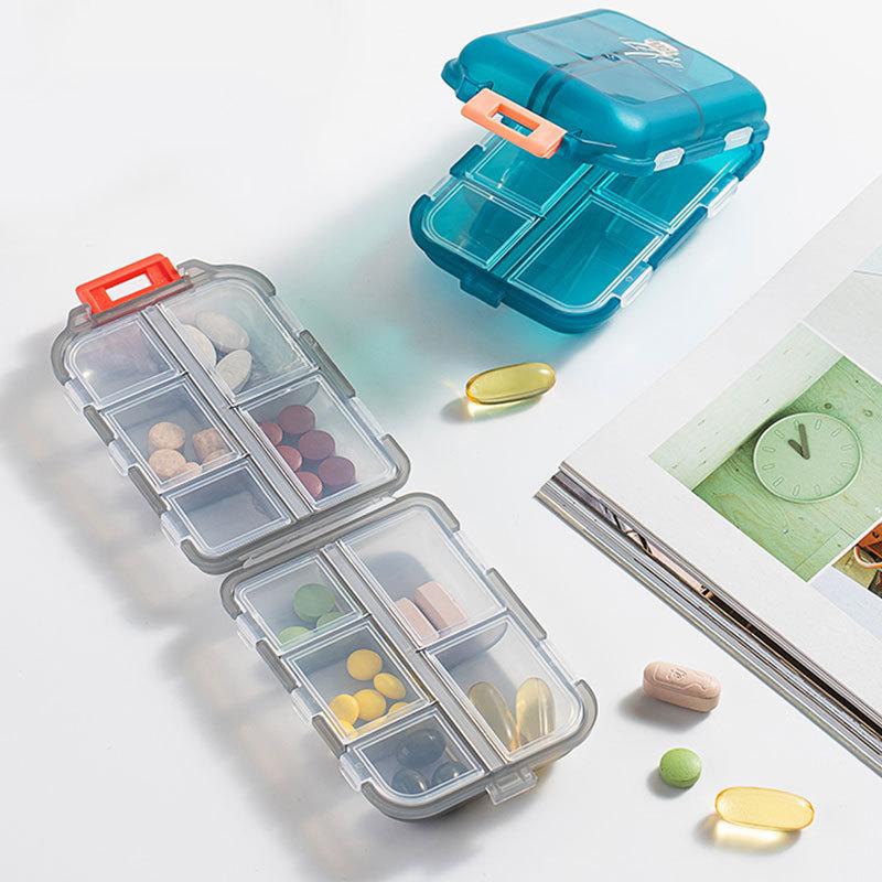 Convenient Travel Pill Organizer Dispenser Portable Pocket Pharmacy Medicine Box Small Case 10 Grids Storage Vitamin Fish Oil