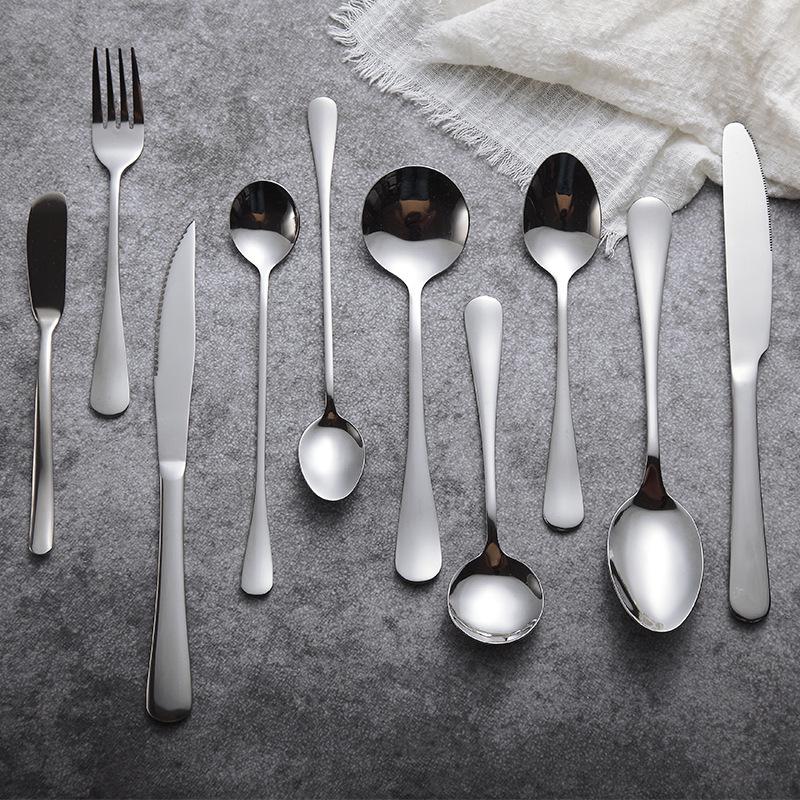 Stainless Steel Cutlery Set: Two-Piece Steak Knife & Fork, Three-Piece Knife, Fork & Spoon