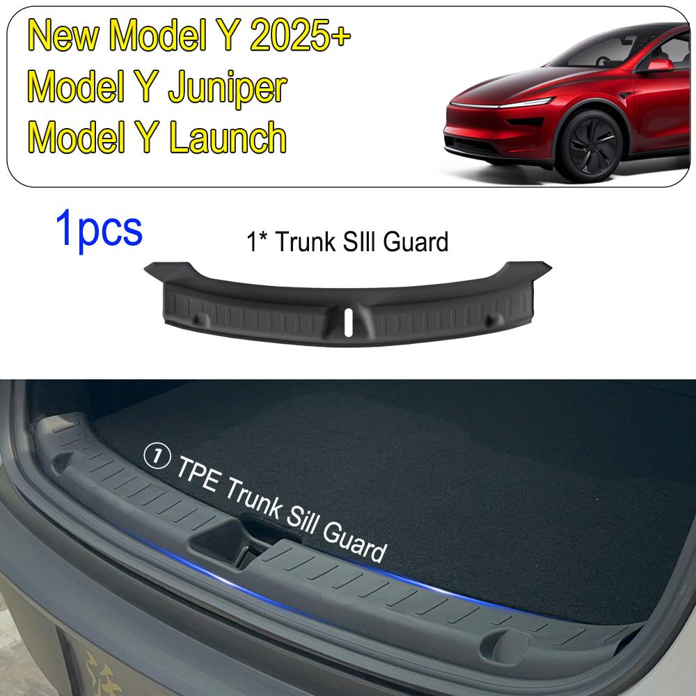 USVOTOV For Tesla Model Y Juniper Rear Bumper Guard 2025 2026 Accessories 3D Trunk Door Sill Protector Cover Cargo TPE Mat Liner