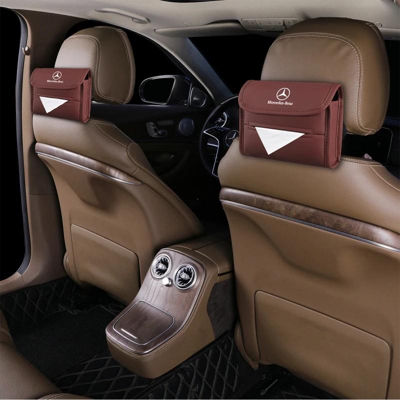 GLC GLB Car Tissue Box Holder Leather Sun Visor Backseat Tissue Case For Mercedes Benz AMG W204 W205 W203 W211 W212 W213 W201 W