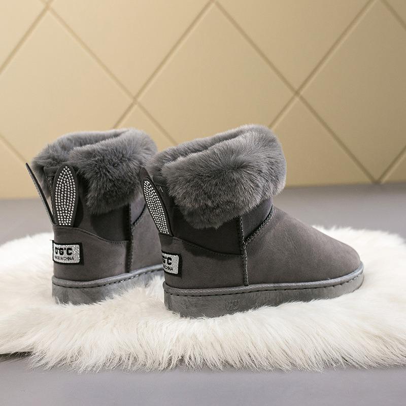 Autumn and Winter New Snow Boots Women's Medium Tube Thick Plush Waterproof Cotton Boots Rabbit Ear Cotton Boots Cross-border