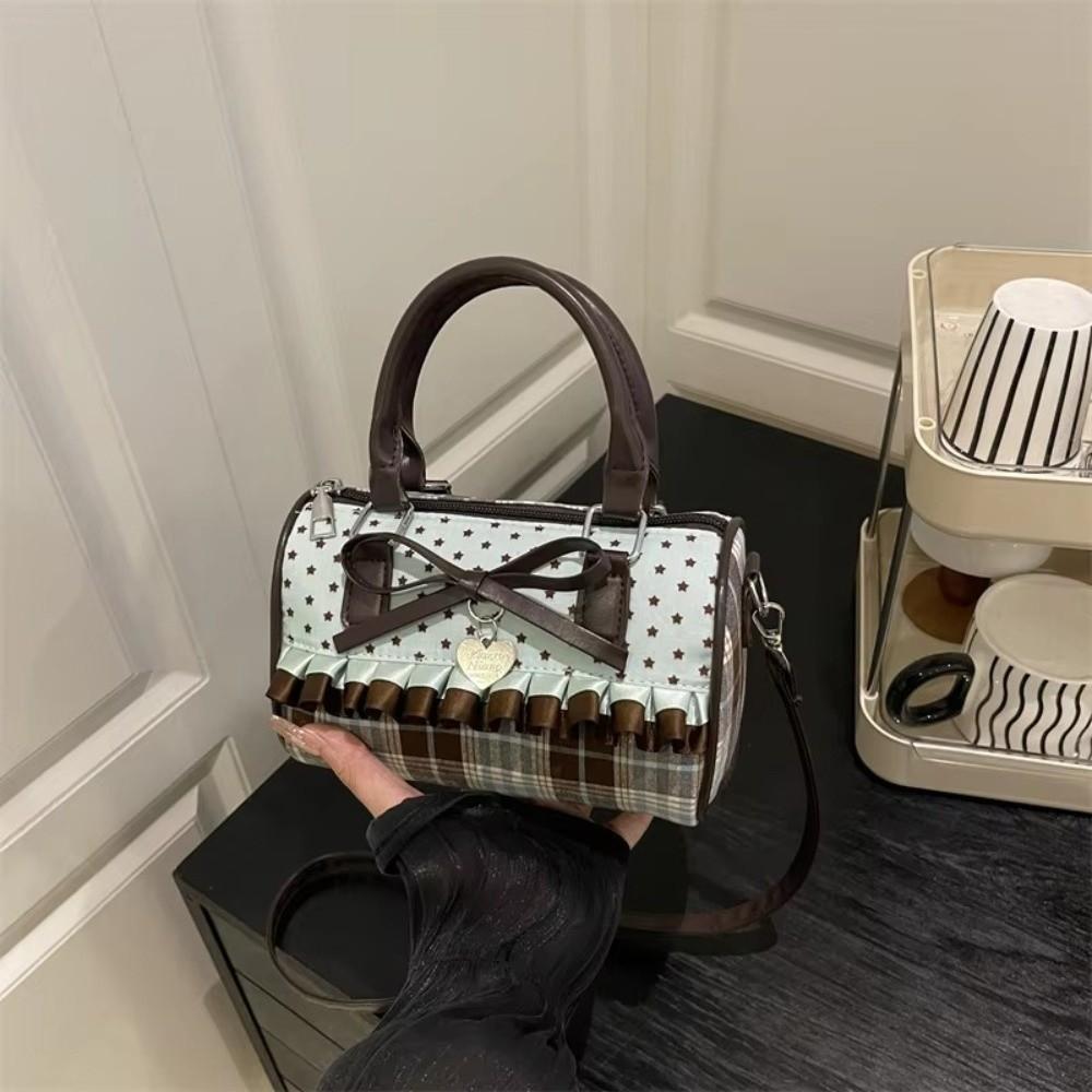 Sweet Bow Crossbody Pillow Bags Vintage Plaid Lightweight Portable Ladies Shoulder Bag Versatile Women Handbag Purse Girls Gift