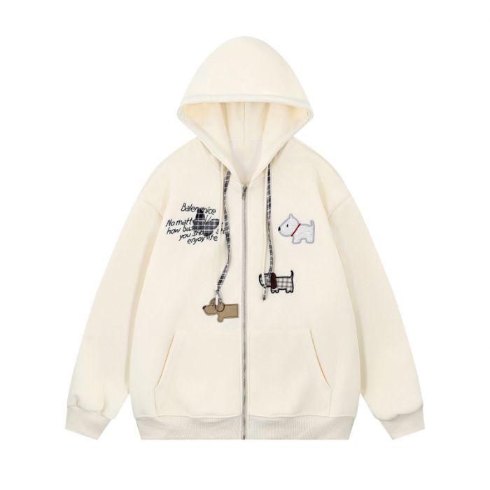 350g Heavyweight Puppy Embroidered Hooded Sweatshirt - Mid-Length Loose-Fit Long Sleeve Outerwear for Spring Autumn M 2980₽