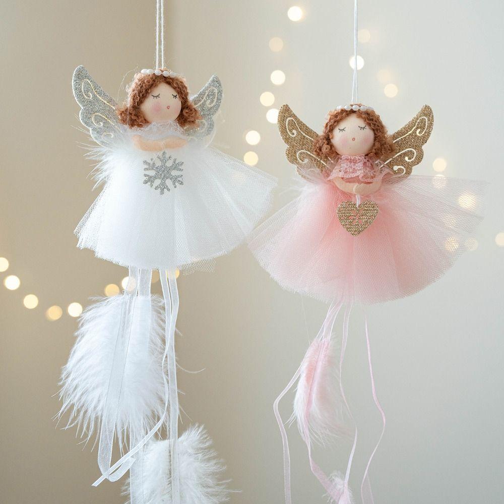 Feather Christmas Hanging Decorations Mesh skirt Angel Girl Doll  Party Supplies