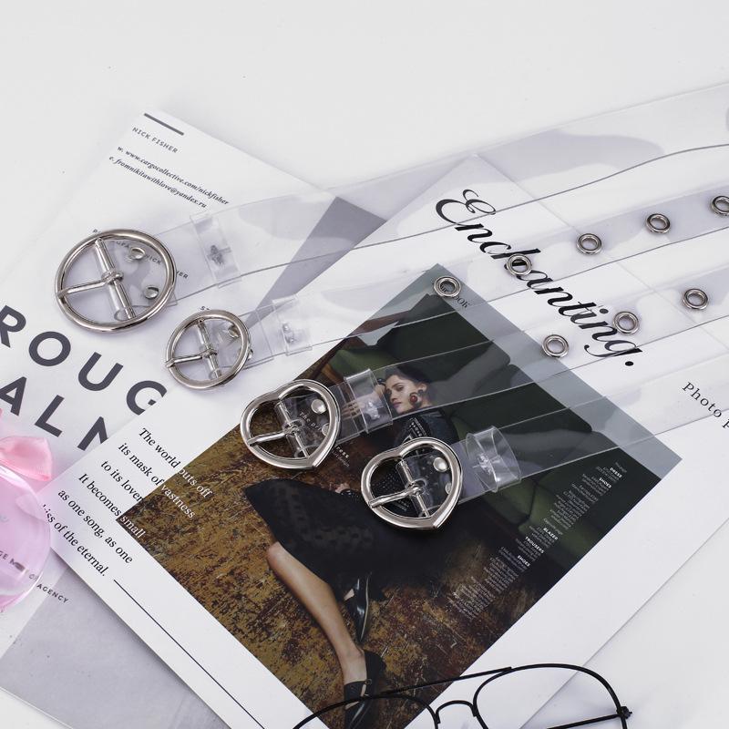 Student Transparent Plastic Belt Women'S Dress Decorated With Simple Love Round Buckle Belt Eight Styles