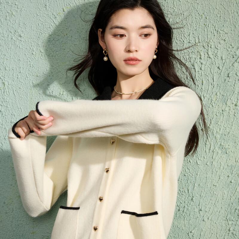 Sancai Women's French Style Color-block Knit Cardigan