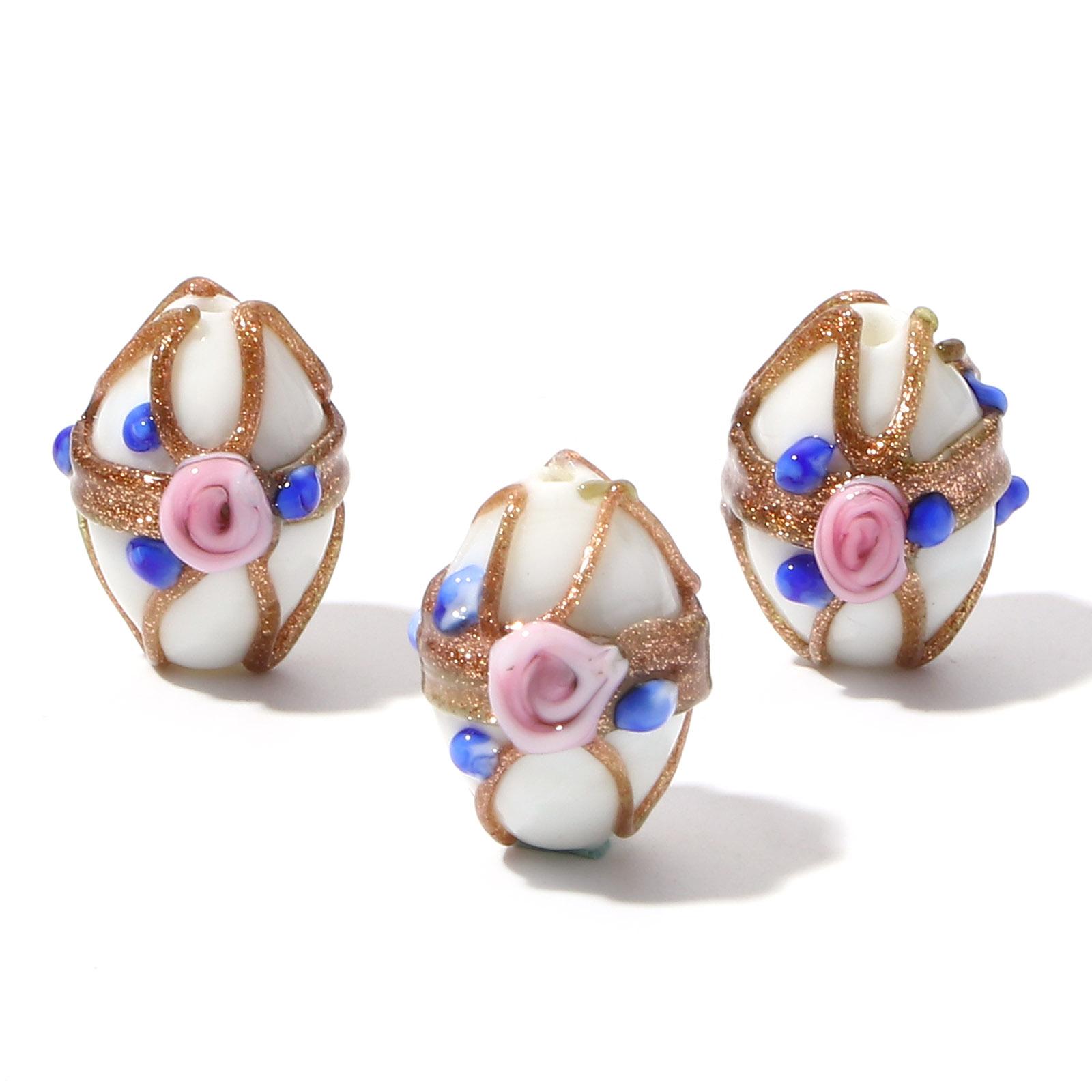 

5PCs Lampwork Glass Flora Beads Oval Multicolor Flower Spacer Beads DIY Bracelets Women Jewelry Findings About 17mm x 13mm білий