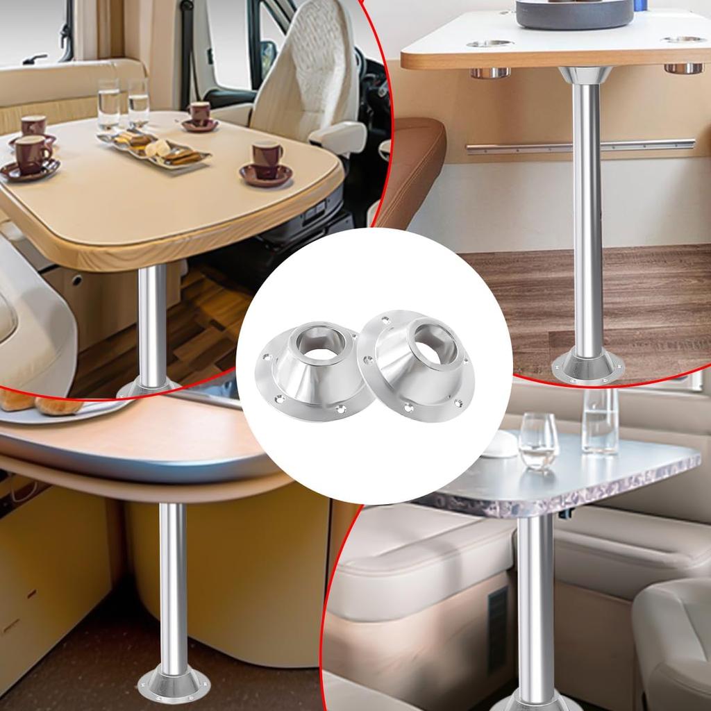 2PCS RV Table Base Mount, Aluminum Camper Pedestal Table Base Flange Leg Mount Flush, Table Floor Mounting Base Plate With 6 Mounting Holes Including