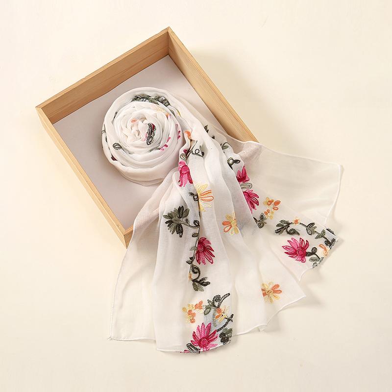 Plain Flower Embroidery Hijab Scarf Viscose Muslim Hijab Shawls Women Soft Long Towel Wraps Elegant Casual Heabscarf Turban