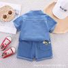 Stylish Toddler Summer Short-Sleeve Lapel Denim Two-Piece Set for Boys & Girls