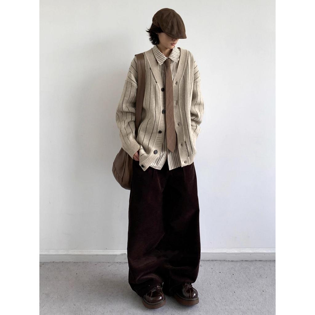 Unisex College Style Striped Knit Sweater for Boys and Girls - Autumn/Winter Long Sleeve Cardigan
