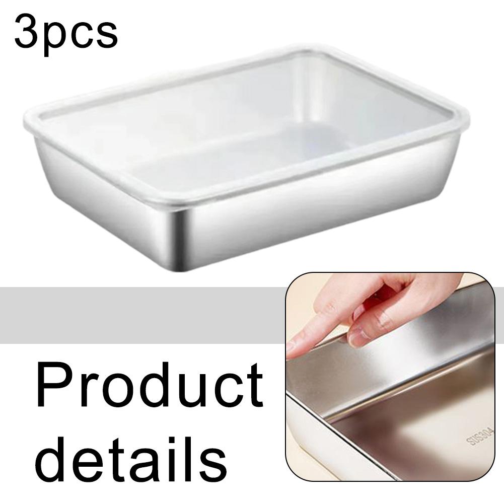 3PCS Leak Proof Stainless Steel Food Storage Box with Effective Sealing Lid
