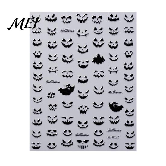 Nail Decor Sticker Halloween 3D Embossed Stickers, Skeleton Hand Pumpkin Spider Bat Art Decals, Gothic Manicure Decoration Decals for Holiday