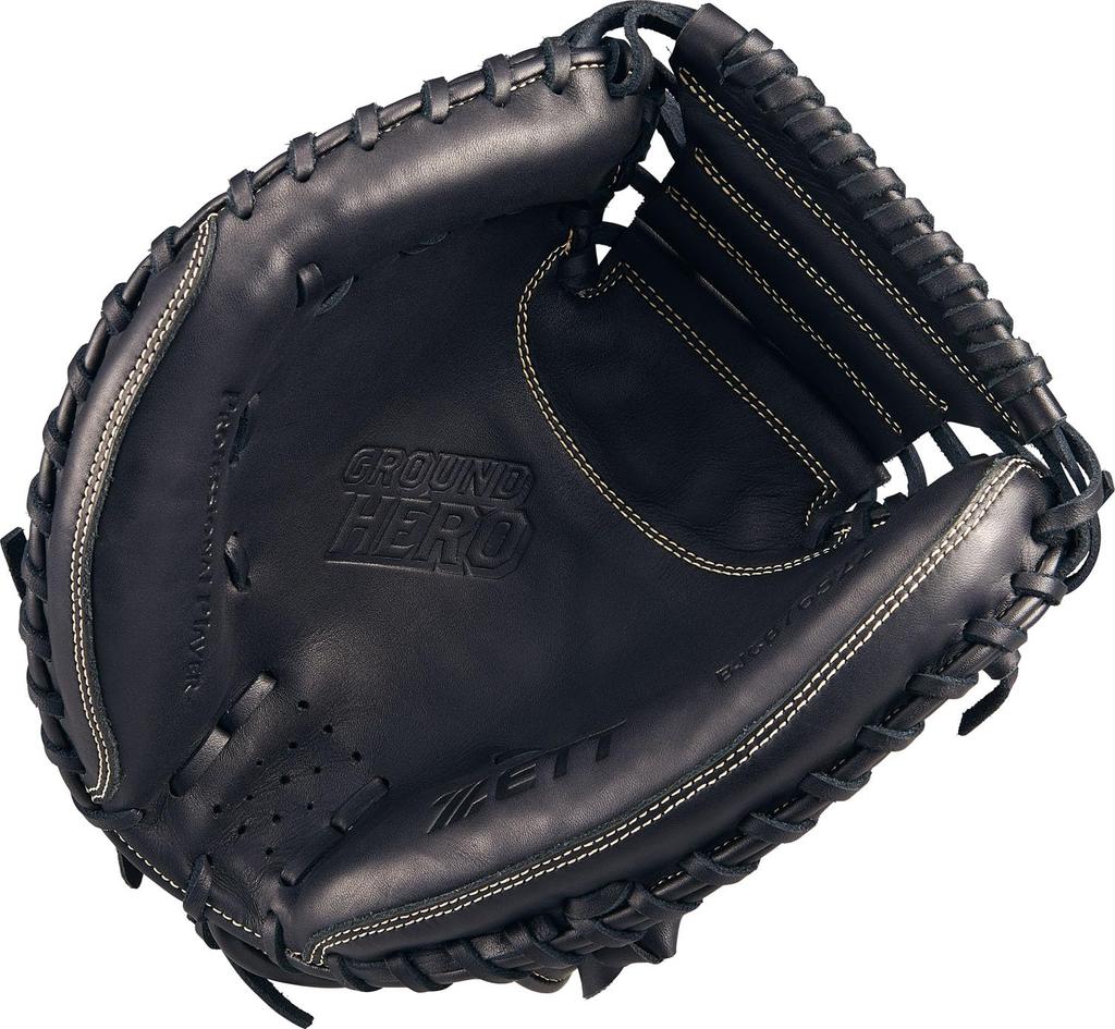 ZETT Youth Baseball Softball Ground Black BJCB76522F Catcher's Mitt, Hero, Left-Handed Throw, (1900),