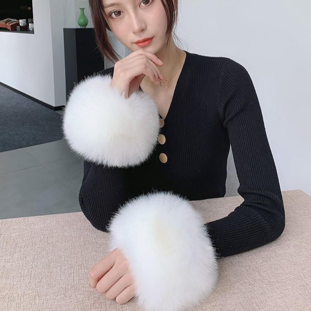 Soft Faux Fur Wrist Cuffs Keep Warm Plush Sleeve Covers Arm Warmer Sleeves Autumn Winter