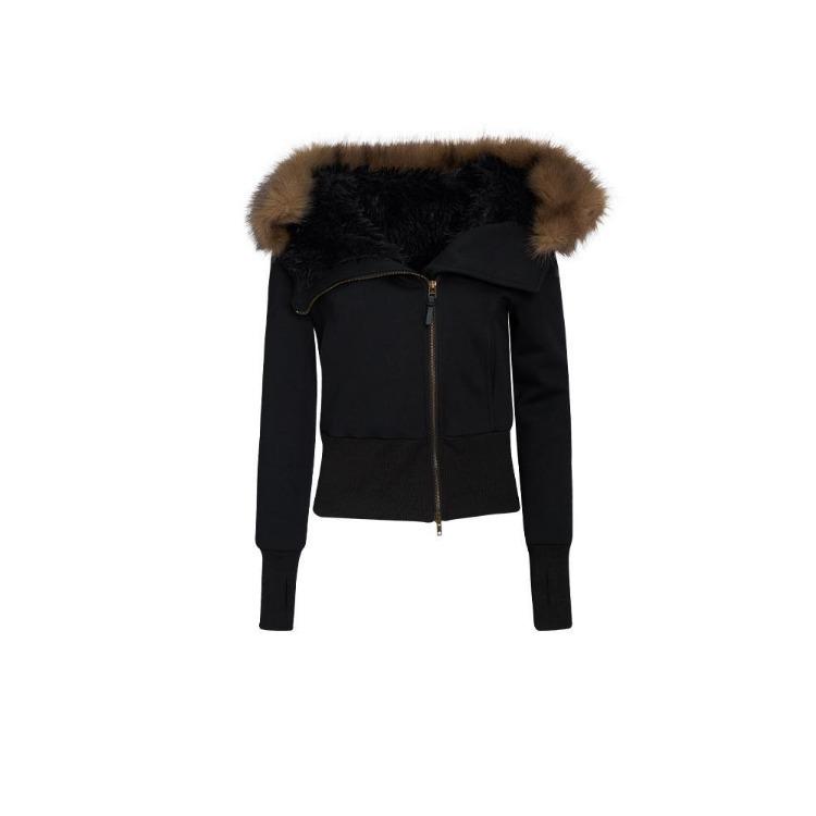 Slim Fit Hooded Short Winter Coat with Plush Inner Lining and Faux Fur Collar for Women