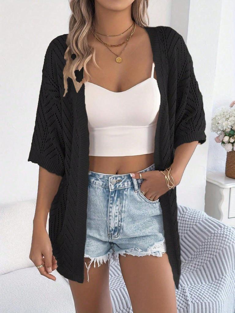 Elegant Bohemian Summer Knit Cardigan - Women's Short Sleeve Style