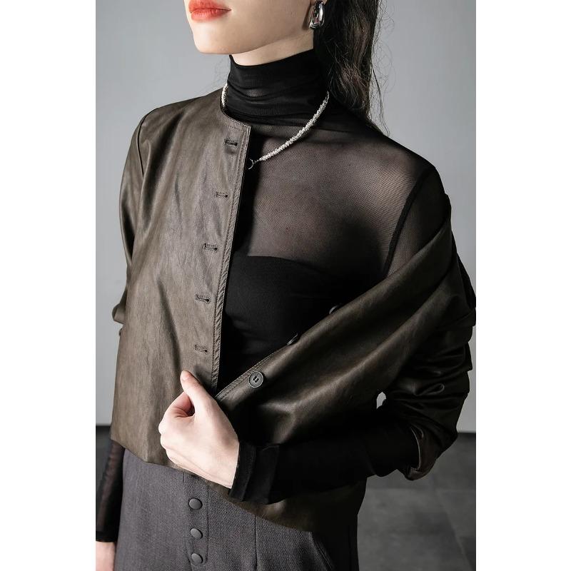 

High Collar Long Sleeve Women s Autumn Winter Bottoming Shirt with Tulle Top Sexy S чёрный