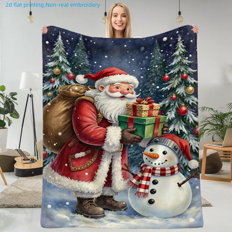 1pc Christmas Theme Santa Claus And Snowman Printed Blanket, Festive Atmosphere, Multi-Size Available, Suitable for Living Room, Bedroom, Study, Offic
