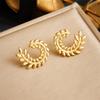 Gold Plated Laurel Leaf Stud Earrings for Women Stainless Steel C Shape