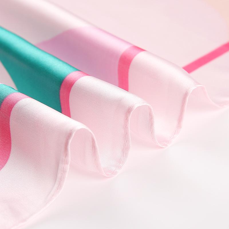 Korean Floral Print Satin Chiffon Square Scarf, 90cm, Imitation Silk Headscarf