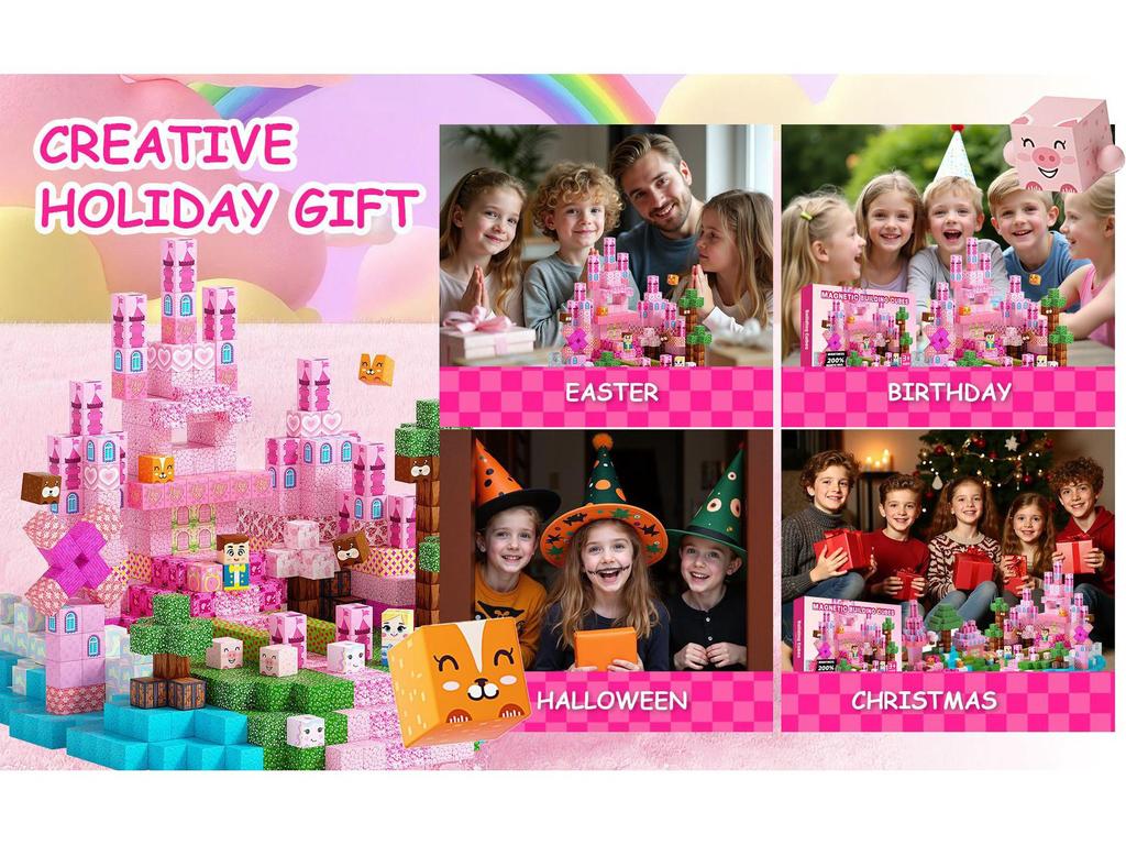 Magnetic Pink Castle STEM Cube Building Set