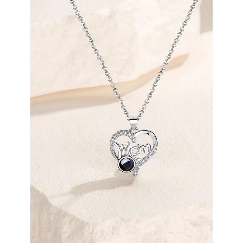 Mother s Day Gift Heart Projection Necklace For Women 100 Languages I Love You Pendant Clavicle Chain Jewelry For Mom платиновый