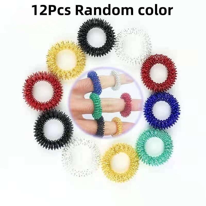 

12pcs Finger Rings Set for Teens Adults Stress Reducer Massager Stress Relief Fidget Toys Acupressure Rings Spiky Sensory Toy