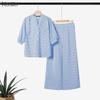 ZANZEA Women 3/4 Sleeve Blouse and Pants Plaid Print Two Piece Suit Sets