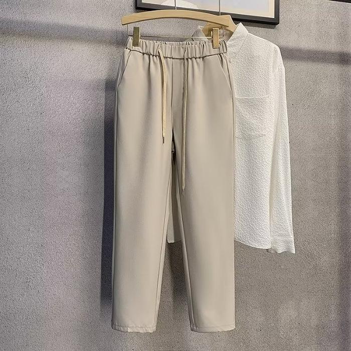 Pánské jarní/letní slim fit devítibodové ležérní oblekové kalhoty s elastickým pasem - korejský styl