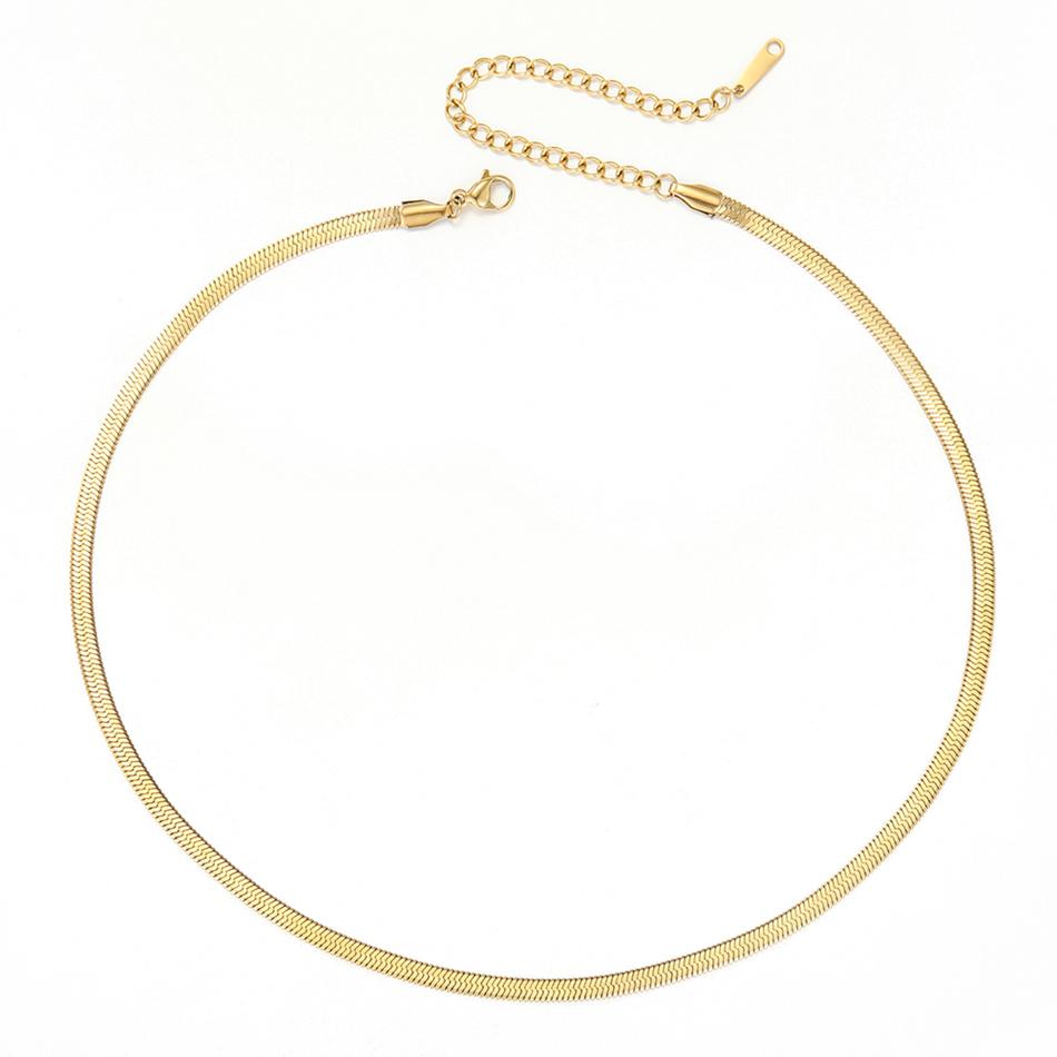 Hot Sale Gold Plated Snake Chain Silver Cartilaginous Flat Herringbone Stainless Steel Necklace Jewelry for Women Men Gifts