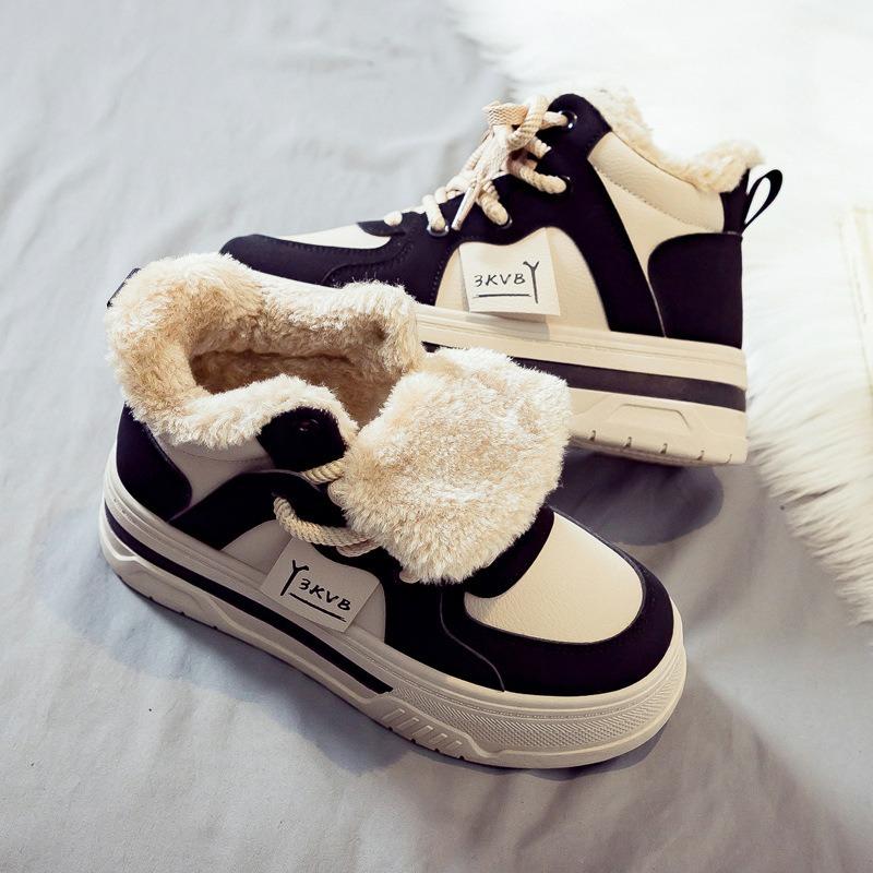 Fleece thickened high-top large cotton women's shoes winter warm snow boots women's versatile new thick-soled winter cotton shoes