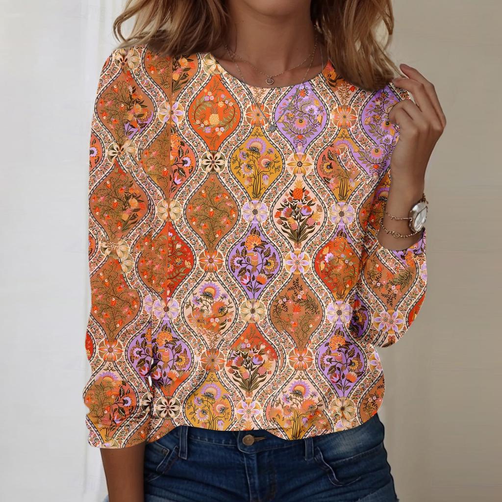 Long Sleeve Shirts For Women Cute Print Graphic Tees Blouses Casual Plus Size Basic Tops Pullover