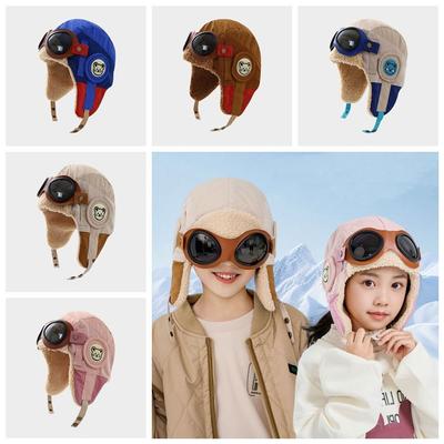 Ear Protection Warm Children'S Pilot Hat Soft With Glasses Earflap Hat Thickened Earmuff Lei Feng Hat Girls