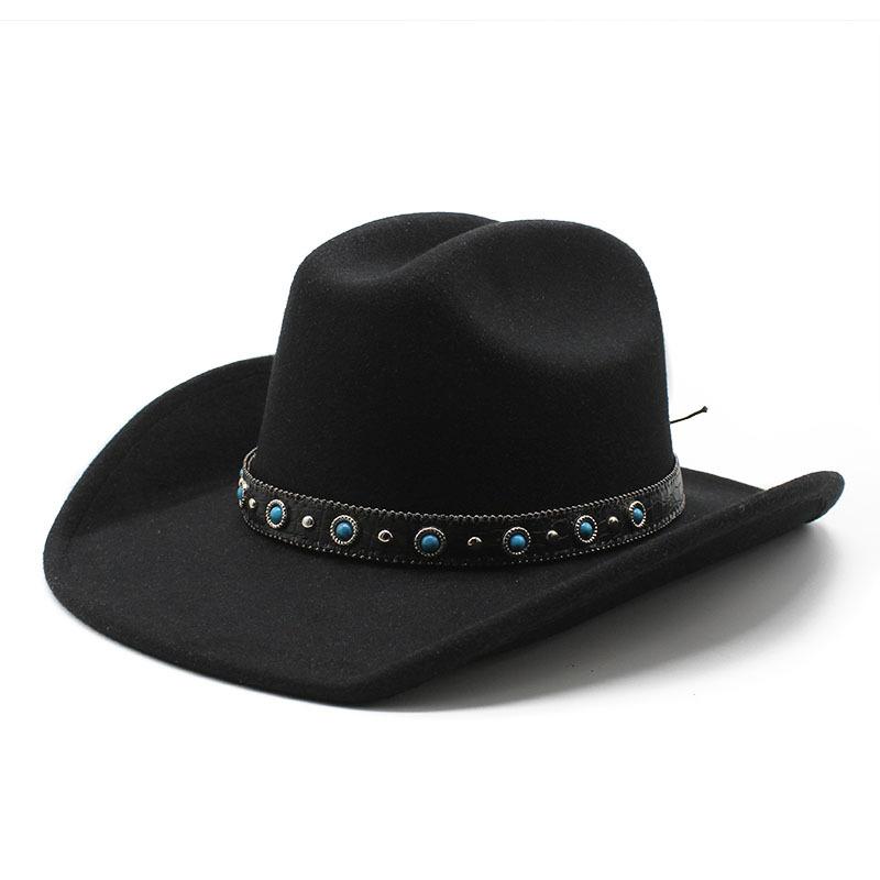 

Этнический стиль пояс для верховой езды фетровая шляпа ретро цилиндр мужская и женская шерстяная джинсовая шляпа M（56-58cm） чёрный
