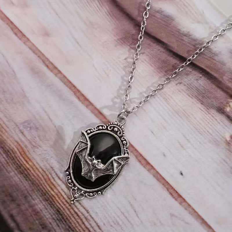 Gothic Vampire Bat Pendant Necklace With Ruby For Halloween Gift For Women