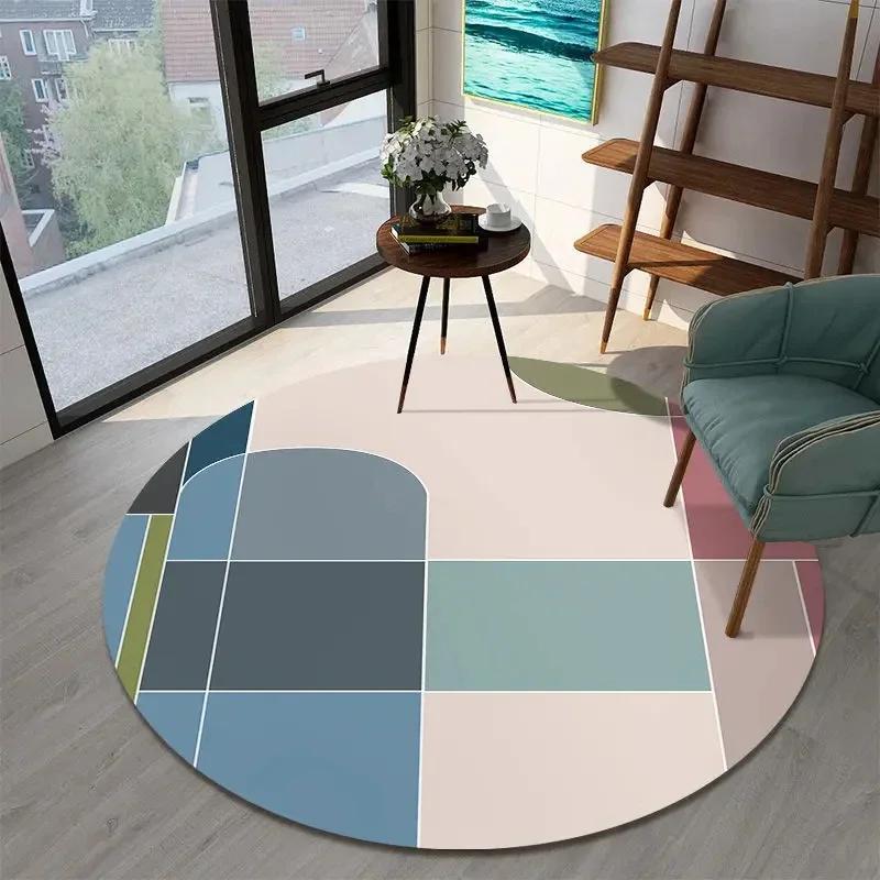 Modern Abstract Geometric Pattern Print Round Carpet Ins Style Rug for Living Room Sofa Coffee Table Decor Non-slip Floor Mat