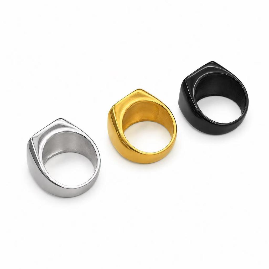Stainless Steel Square Flat Ring - Hollow Design In Silver, Gold & Black, Full Size Range