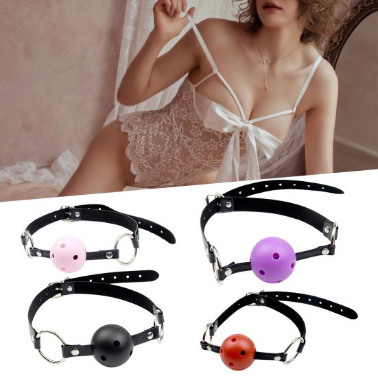 Faux Leather Ball Gag with Adjustable Straps BDSM Mouth Restraint for Bondage Roleplay Discreet Adult Toy for Beginners/Advanced