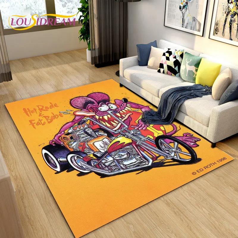 Tappeto Area Cartone Animato Divertente Rat Fink, Tappeto per Soggiorno Camera da Letto Garage Divano Decorazione Zerbino, Tappetino Antiscivolo da Gioco per Bambini