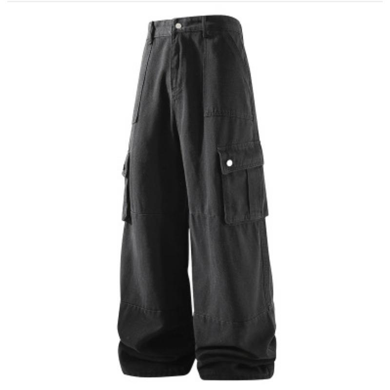 Zwarte Wijde Cargo Broek voor Mannen Meerdere Zakken Baggy Streetwear Broeken