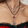 Gothic Diablo Red Love Dagger Star Necklace, Halloween Skull Frame Stacked Necklace