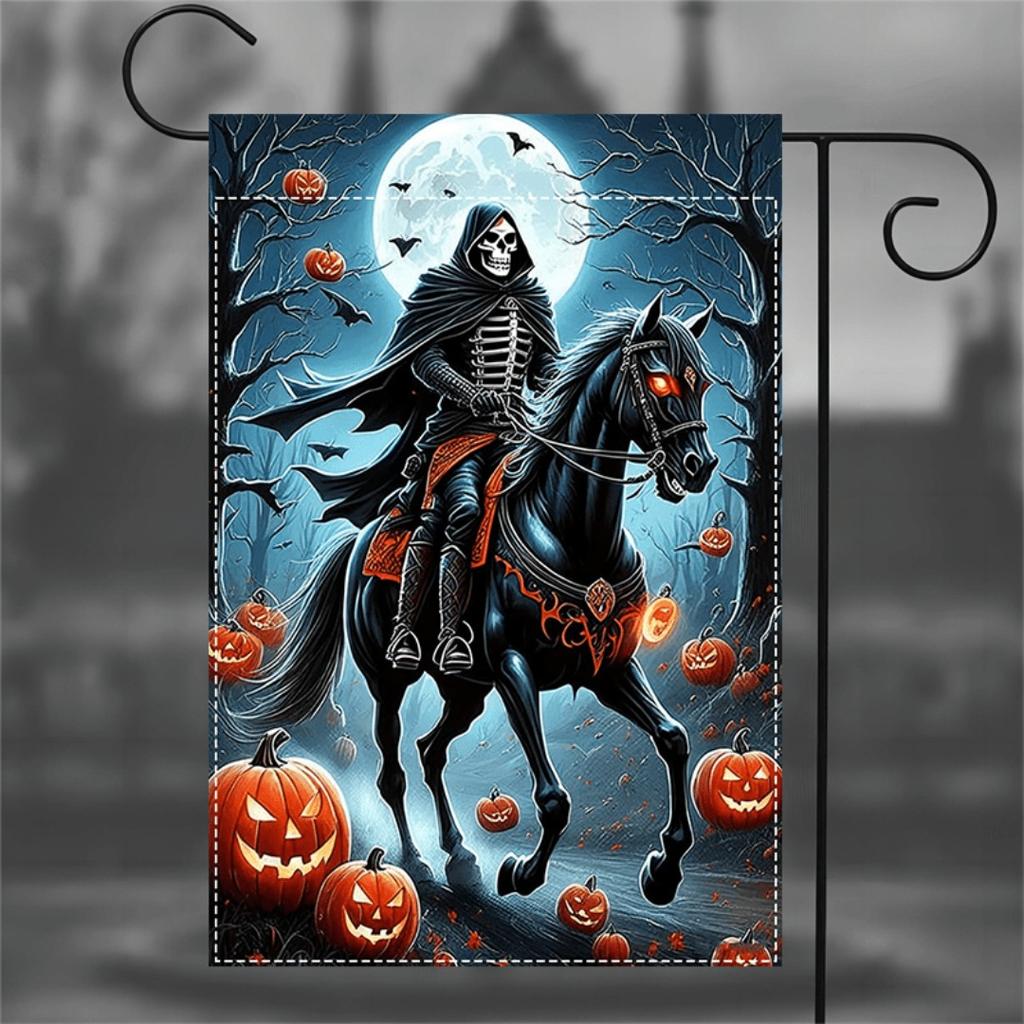 1pc Dark Halloween Garden Flag Horro Sleepy Hollow Print Suitable for Halloween Yard Outside Decoration No Flag Pole 12X18 Inch