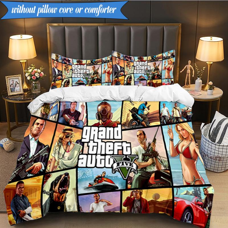 3PCS Theft Auto Bedding Set Duvet Cover Closure Includes 1 Duvet Cover & 2 Pillowcases for All Seasons Bedroom Decor Christmas Fan gifts