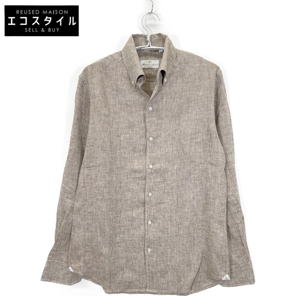 Massimo d'Augusto Dark Beige MAX6 100% Linen One-Piece Button-Down Shirt Tops M Dark beigeUsed