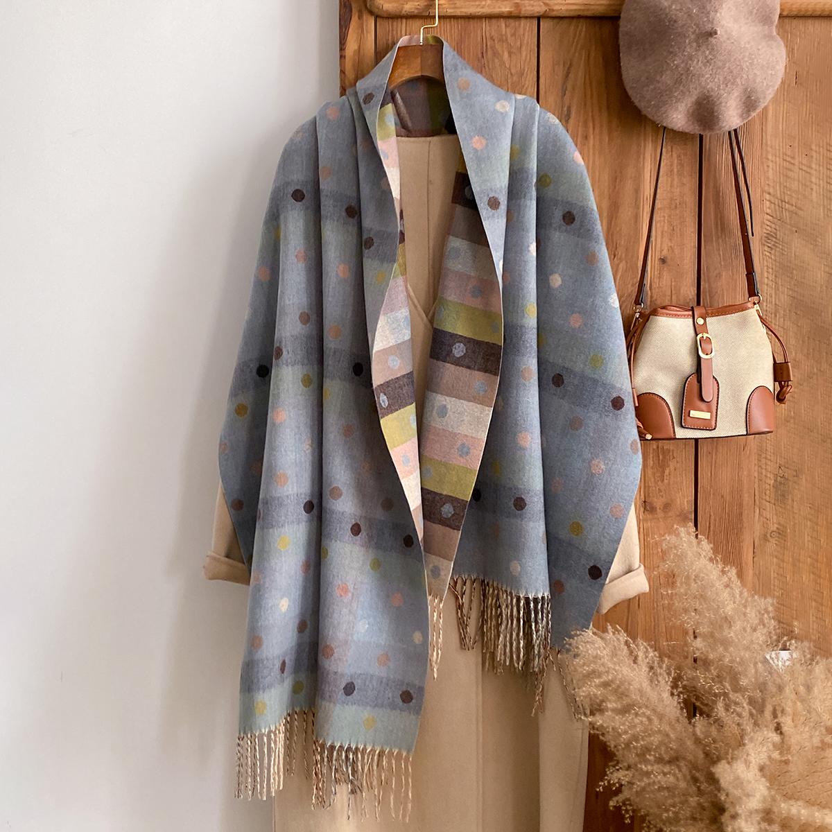 

Elegance National Style Print Scarf Soft Warm Long Tassel Pashmina Shawl Autumn and Winter Outdoor Coldproof Windproof Blanket синій